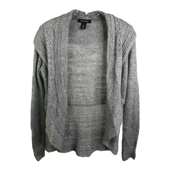 White House Black Market Women's Cardigan Gray Cabled Shawl Collar Coverup Sz XS - Picture 1 of 14